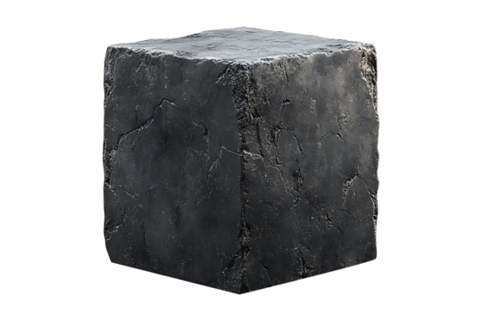 Dark stone cube isolated on a transparent background.