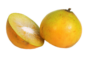 Fototapeta premium Vibrant Yellow Tropical Fruit Close-up of a Juicy, Halved Exotic Fruit with a Unique Texture