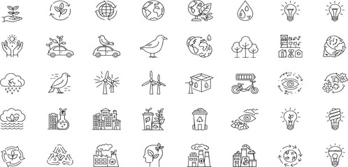 Fototapeta premium Ecology Editable Icons set. Vector illustration in modern thin line style of environment related icons: sustainable future, recycling, green energy, and more.