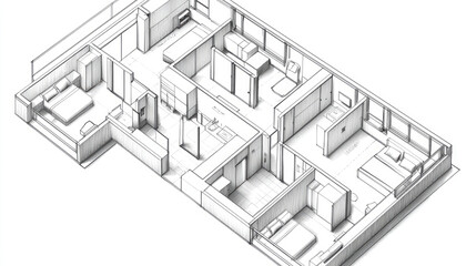Architectural floor plan of a modern residential layout. Detailed interior layout