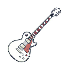 Guitars vector art illustration. Electric and acoustic, bass, Cartoon music instrument, rock jazz guitar silhouette, music band guitars set of different colors vector.