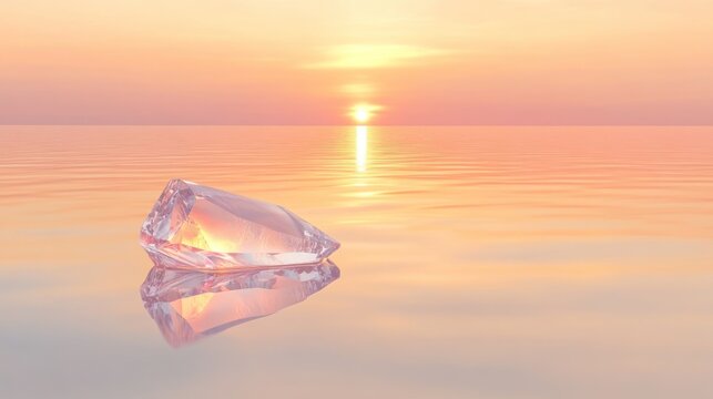 Crystal reflection on calm water at sunset serenity and peace