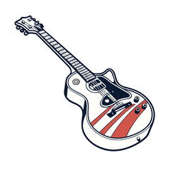 Obraz premium Guitars vector art illustration. Electric and acoustic, bass, Cartoon music instrument, rock jazz guitar silhouette, music band guitars set of different colors vector.