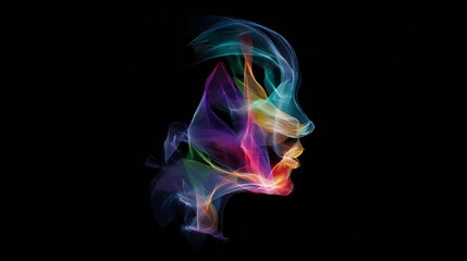 An abstract visualization of an AI neural network forming a human face with glowing colorful lines over a dark gradient background