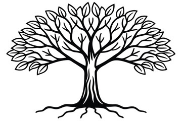 Obraz premium Graphic Black Tree Illustration with Leaves and Roots, Silhouette Style Image