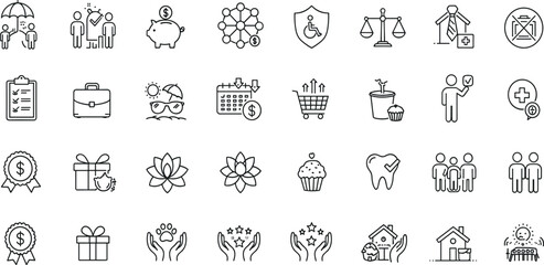 Fototapeta premium Employee Benefits Line Editable Icons set. Vector illustration in modern thin line style of business related icons: bonuses, paid leave, maternity leave, pension, and more.