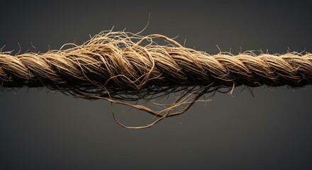 A frayed rope unraveling into fibers in the middle on a gradient grey background