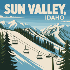 Sun Valley Idaho Vintage Poster with Mountain Ski Lift