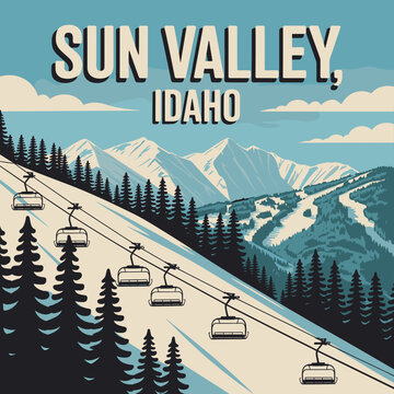 Sun Valley Idaho Vintage Poster with Mountain Ski Lift