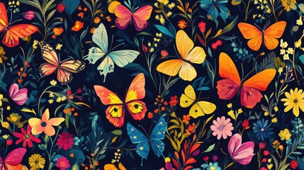 Vibrant Butterflies and Flowers Seamless Pattern