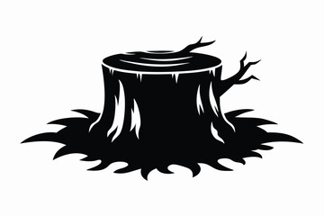 Silhouette of a Weathered Tree Stump with Broken Branches and Foliage Base Design