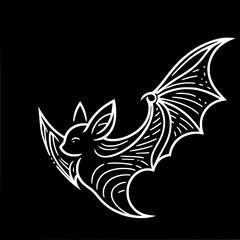 Bat in flight with stylized lines on a black background - Concept of single line outline vector  