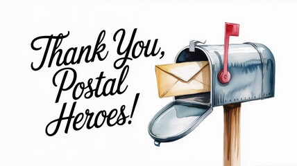 Thanking postal workers with a minimalist watercolor greeting card designed to show appreciation for their service. National Postal Workers and U.S. Postage Stamp Day