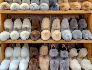 Fluffy Fur Slippers Shop Display.