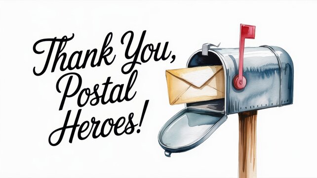 Thanking postal workers with a minimalist watercolor greeting card designed to show appreciation for their service. National Postal Workers and U.S. Postage Stamp Day
