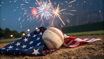 Baseball Fourth of July Illustration