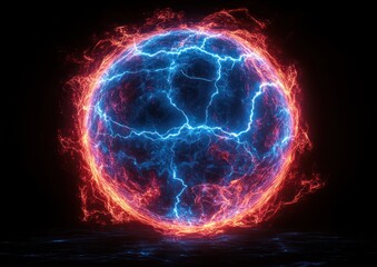 Naklejka premium Circular energy sphere with vibrant electric discharges.