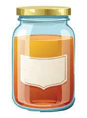 Glass Jar with Yellow Liquid with Labels - Vector Illustration