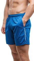 Athletic Man in Blue Sport Shorts: A Clean, Muscular Pose