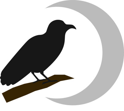 bird on a branch looking at the moon