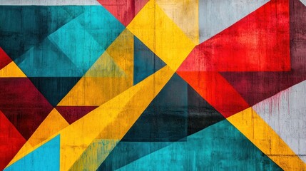 Fototapeta premium Vibrant geometric abstract art textured triangles and bold colors