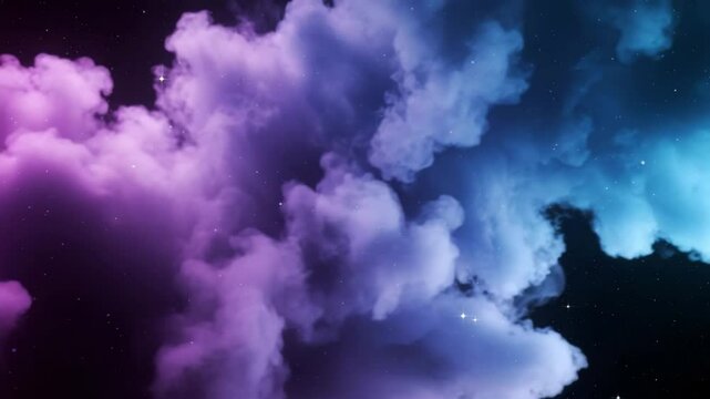 Fuma&ccedil;a multicolorida em fundo c&oacute;smico abstrato preto v&iacute;deo 4K


