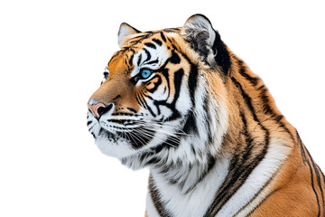 Majestic tiger, full body portrait, side view, realistic fur texture, placed on white or transparent background