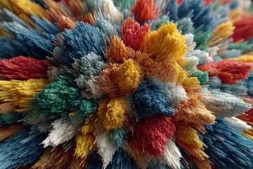 Obraz premium A vibrant explosion of abstract color, texture and depth, creating a mesmerizing and intricate 3D render with soft lighting and dynamic composition.