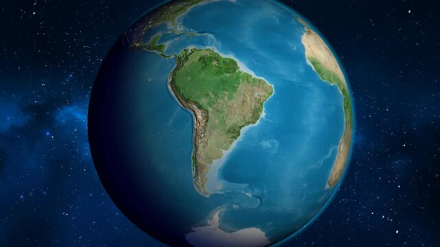 Paraguay on the globe. Outline. Satellite map. No labels