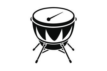 Black drum with stand displays simple and elegant monochrome musical instrument symbol on white