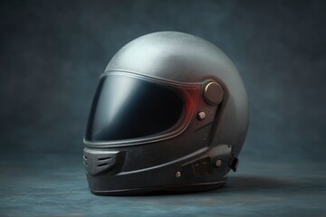 Fototapeta premium Sleek Gunmetal Motorcycle Helmet: A Dark, Moody Studio Shot