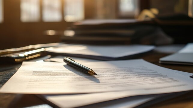 Pen on legal documents business contract signing concept