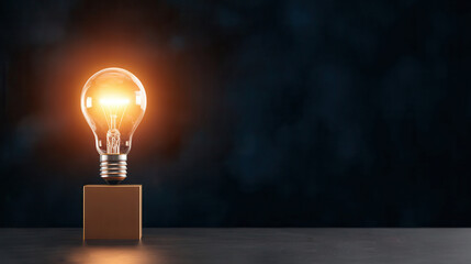 Glowing light bulb shines brightly against dark background, inspiring creativity and innovation in modern technology. idea concept, good idea, plan, remember, copy space