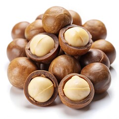 Pile of Fresh and Delicious Macadamia Nuts on a White Background