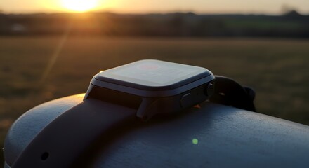 Smartwatch displaying fitness metrics on a wrist rest