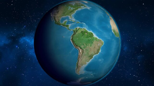 Peru on the globe. Outline. Satellite map. No labels