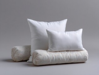 Soft White Pillows and Bolster: A Serene Bedroom Ensemble