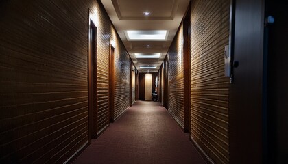 dark and narrow hallway beckons to the hotel room