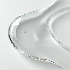 Minimalistic transparent glass element with rounded shape and soft contours. Abstract fluid form with clean reflections on smooth surface. Conceptual 3D design for modern visuals