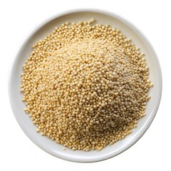 Overhead shot of amaranth seeds arranged in a white ceramic bowl