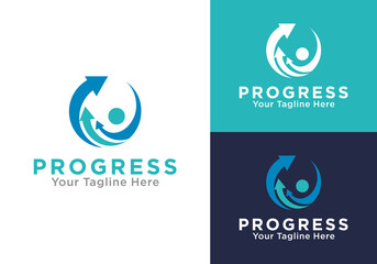 business progress logo, business growth vector design, business growth and development process logo design, human logo vector with up arrow