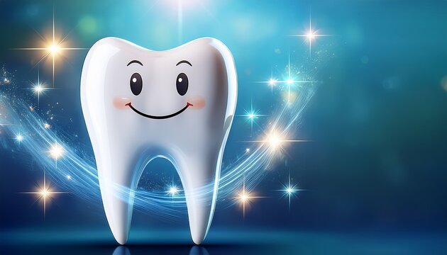 shiny and healthy tooth with sparkling smile dental hygiene concept