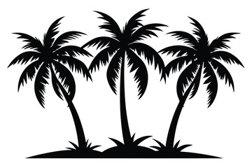 Fototapeta premium Three silhouetted palm trees stand tall upon the sandy land, casting dark shadows