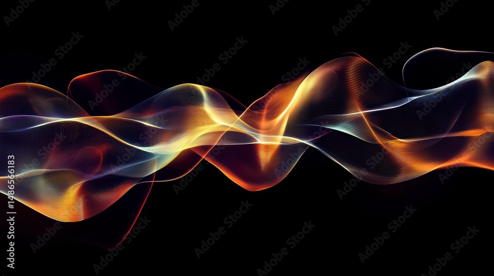 Poster abstract colorful wave flowing on black background.