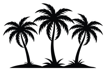 Obraz premium Three isolated black palm trees are growing on tropical sandy land in silhouette