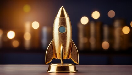 golden rocket trophy showcasing business growth metrics and success