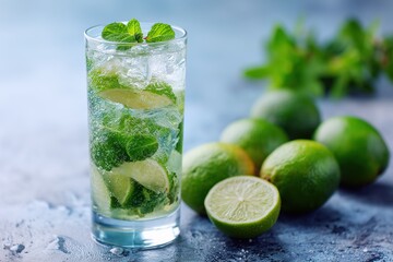 A refreshing mojito cocktail, a perfect summer drink with limes and mint