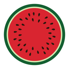 Top view of round watermelon slice. Flat vector design for summer food and fruit themes.
