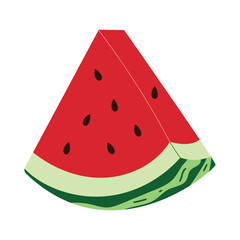 Flat vector watermelon slice in triangle 3D view. Summer fruit illustration isolated on white.