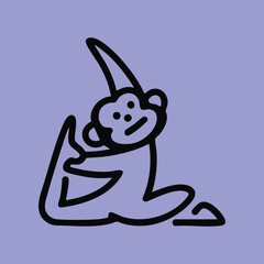 Cartoon Gibbon in Yoga Pose with Elongated Arm and Smiling Face